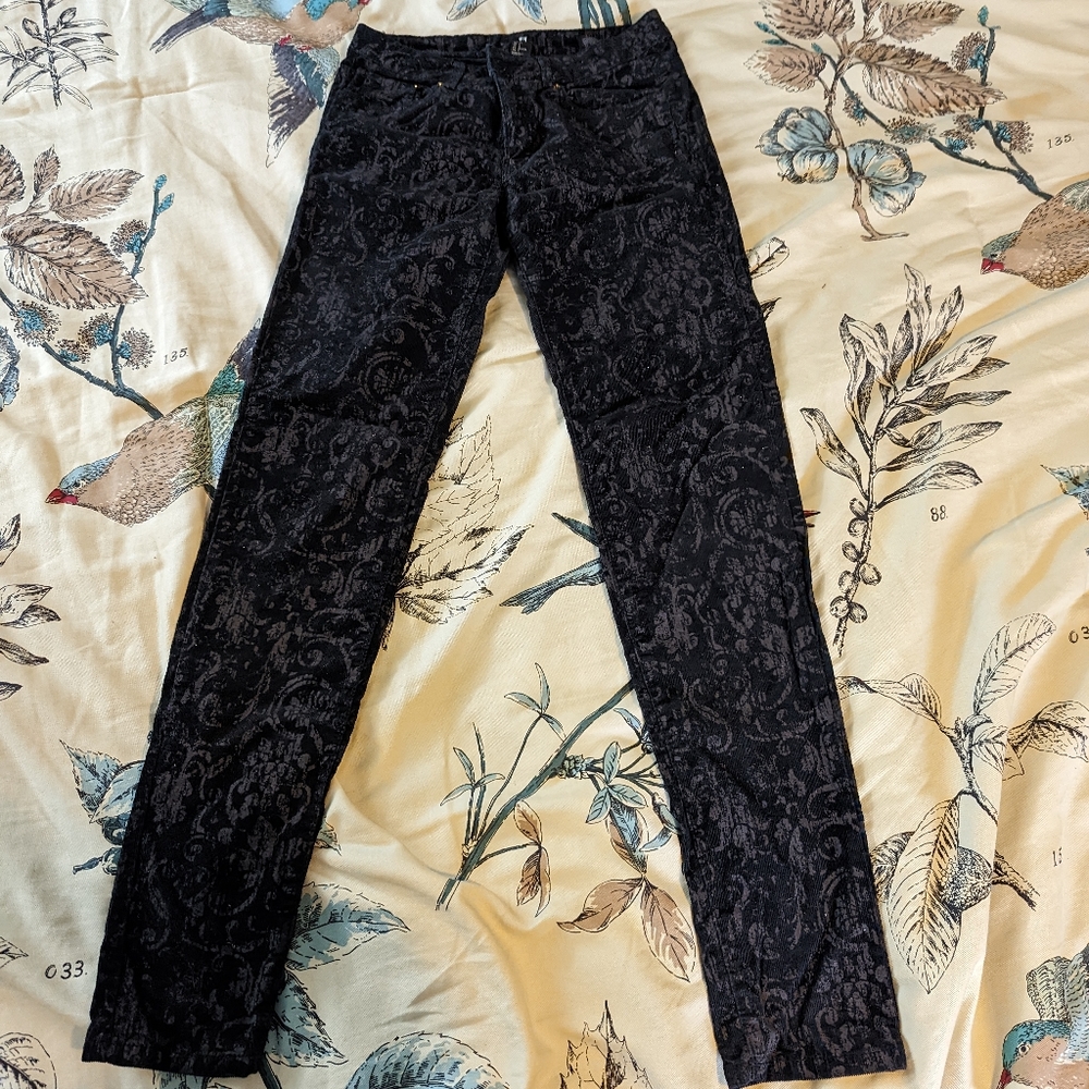 Black Paisley Slim Women's Pants
